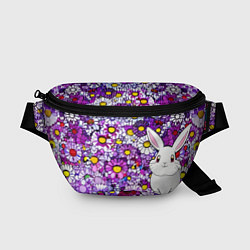 Поясная сумка Веселый кролик в фиолетовых ромашках, цвет: 3D-принт