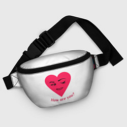 Поясная сумка Красное сердце с улыбкой девушки и приветствием, цвет: 3D-принт — фото 2