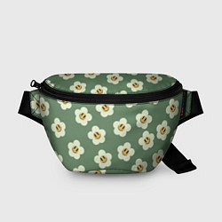 Поясная сумка Цветочки-смайлики: темно-зеленый паттерн, цвет: 3D-принт