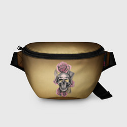 Поясная сумка Череп в пыльно-розовых цветах, цвет: 3D-принт