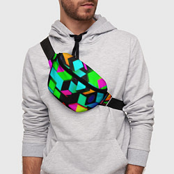 Поясная сумка Неоновые светящиеся кубики, цвет: 3D-принт — фото 2