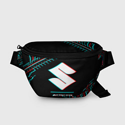 Поясная сумка Значок Suzuki в стиле glitch на темном фоне, цвет: 3D-принт