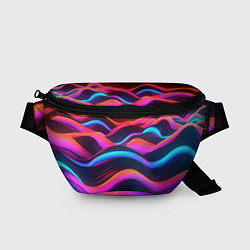 Поясная сумка Неоновые фиолетовые волны, цвет: 3D-принт