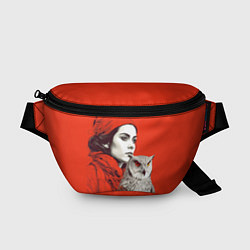 Поясная сумка Леди в красном с совой, цвет: 3D-принт