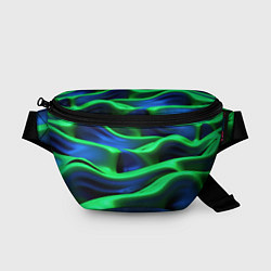 Поясная сумка Зеленые неоновые волны, цвет: 3D-принт