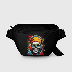 Поясная сумка Яркий красочный череп в бандане и очках, цвет: 3D-принт