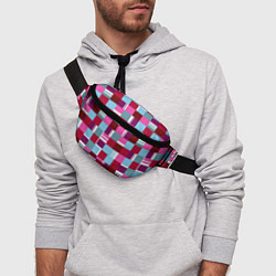 Поясная сумка Ретро квадраты вишнёвые, цвет: 3D-принт — фото 2