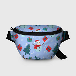 Поясная сумка Снеговики с новогодними подарками паттерн, цвет: 3D-принт