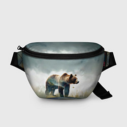 Поясная сумка Минималистичный пейзаж с медведем акварель, цвет: 3D-принт