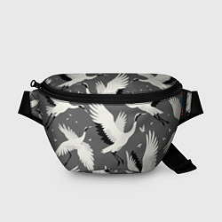 Поясная сумка Стая белых журавлей в небе - японский орнамент, цвет: 3D-принт