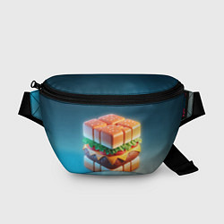 Поясная сумка Абстрактный гамбургер в форме куба, цвет: 3D-принт