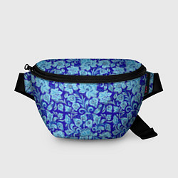 Поясная сумка Узоры гжель на темно синем фоне, цвет: 3D-принт