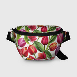 Поясная сумка Паттерн с тюльпанами, цвет: 3D-принт
