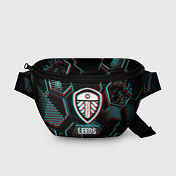 Поясная сумка Leeds United FC в стиле glitch на темном фоне, цвет: 3D-принт