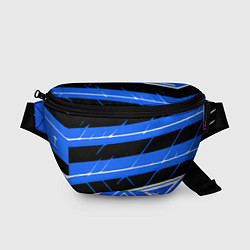 Поясная сумка Чёрно-белые полосы на синем фоне, цвет: 3D-принт