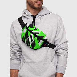 Поясная сумка Black and green stripes on a white background, цвет: 3D-принт — фото 2