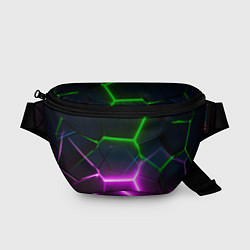 Поясная сумка Фиолетовые и зеленые неоновые плиты в разломе, цвет: 3D-принт