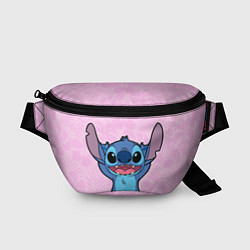 Поясная сумка Stitch on a pink background, цвет: 3D-принт