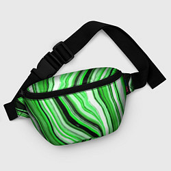Поясная сумка Волнистые вертикальные чёрно-зелёные полосы, цвет: 3D-принт — фото 2