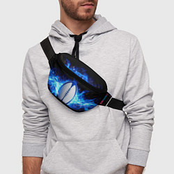 Поясная сумка Мяч для регби в синем пламени, цвет: 3D-принт — фото 2