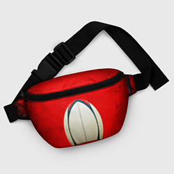 Поясная сумка Мяч для регби на красном, цвет: 3D-принт — фото 2