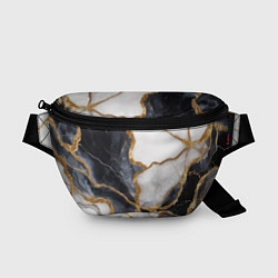Поясная сумка Мрамор белый и черный с золотом, цвет: 3D-принт