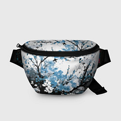 Поясная сумка Абстракция чёрное дерево с синими цветами