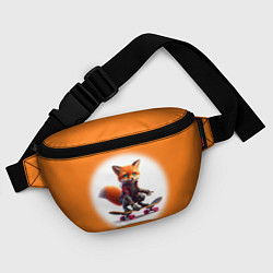 Поясная сумка Cyber fox cub is a cool skateboarder - ai art, цвет: 3D-принт — фото 2