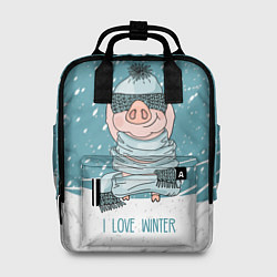 Рюкзак женский Pig: I love winter, цвет: 3D-принт