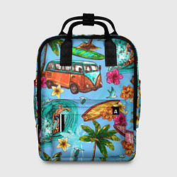 Рюкзак женский Пальмы, волны, серфинг, цвет: 3D-принт