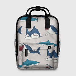 Рюкзак женский Кровожадные акулы паттерн, цвет: 3D-принт