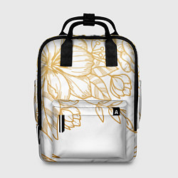 Женский рюкзак Золотые цветы на белом