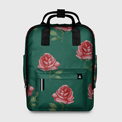 Женский рюкзак Ярко красные розы на темно-зеленом фоне