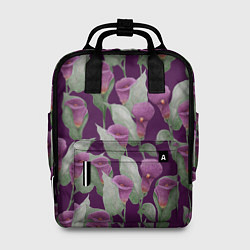 Женский рюкзак Фиолетовые каллы на темно фиолетовом фоне