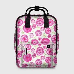 Рюкзак женский Яркие розовые цветы в дудл стиле, абстракция, цвет: 3D-принт