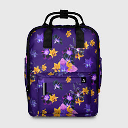Рюкзак женский Цветы Разноцветные Ирисы На Синем Фоне, цвет: 3D-принт