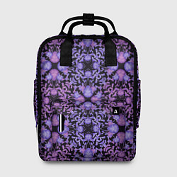 Женский рюкзак Розово-фиолетовый цветочный орнамент на черном