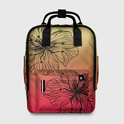 Женский рюкзак Черные абстрактные цветы на красно-желтом градиент
