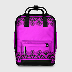 Женский рюкзак Черное кружево на неоновом розовом фоне