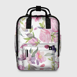 Женский рюкзак Летний красочный паттерн из цветков розы и ягод еж