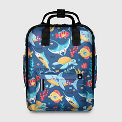 Рюкзак женский Акула, скат и другие обитатели океана - лето, цвет: 3D-принт