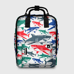 Рюкзак женский Стая разноцветных акул - паттерн, цвет: 3D-принт