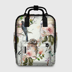 Женский рюкзак Цветы Нарисованные Магнолии и Птицы