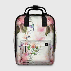 Женский рюкзак Цветы Нарисованные Магнолии и Разноцветные Птицы