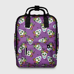 Женский рюкзак Сахарные черепа на фиолетовом паттерн