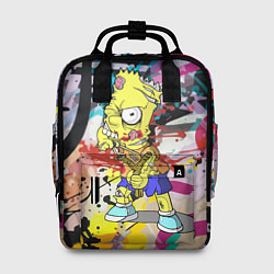 Рюкзак женский Зомби Барт Симпсон с рогаткой на фоне граффити, цвет: 3D-принт