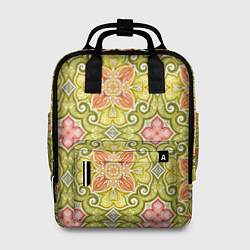 Рюкзак женский Зеленые узоры и оранжевые цветы, цвет: 3D-принт