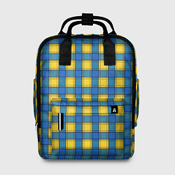 Рюкзак женский Желтый с синим клетчатый модный узор, цвет: 3D-принт