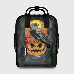 Рюкзак женский Ворон, сидящий на тыкве - Halloween, цвет: 3D-принт