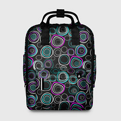 Рюкзак женский Узор ретро круги и кольца на черном фоне, цвет: 3D-принт